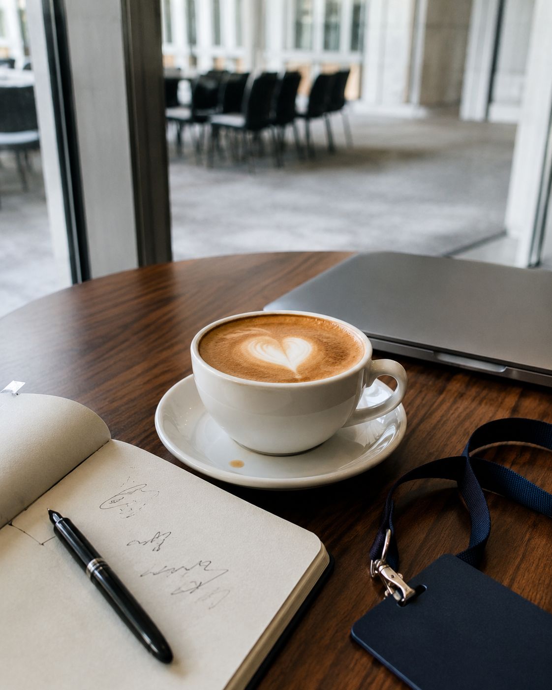 Freshly prepared latte art on a school or education setting desk