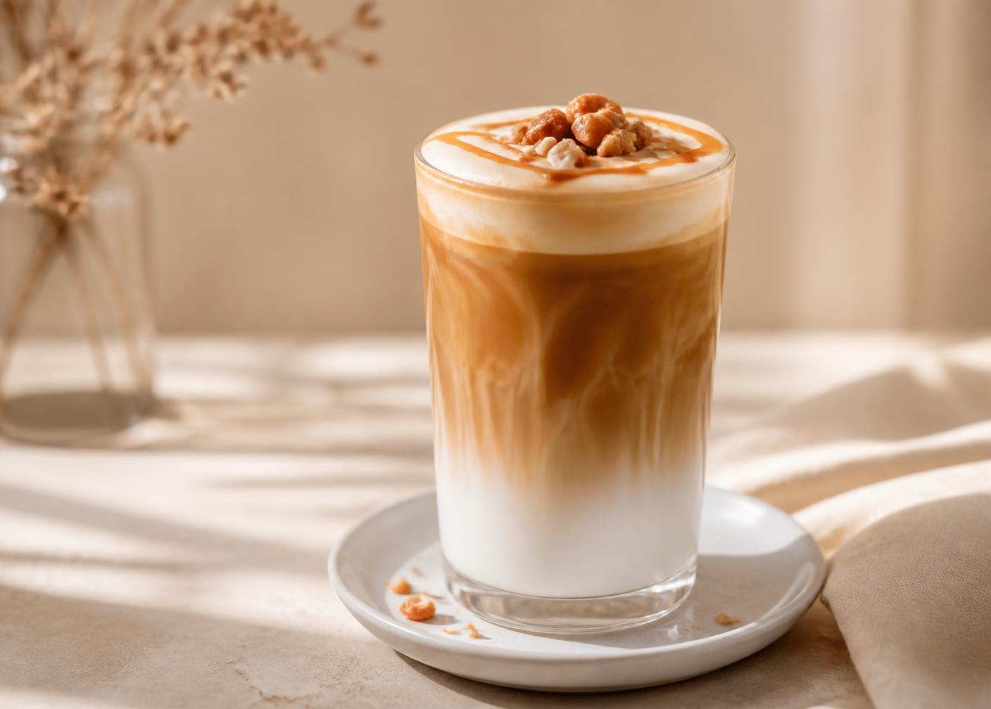 Flavoured latte showing the syrup options available