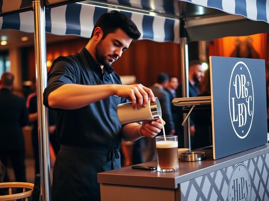 Uniformed barista carefully preparing a drink